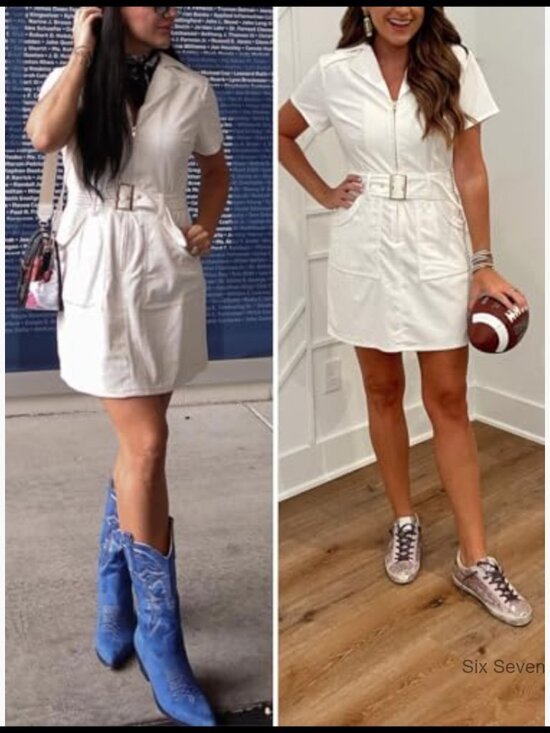 Corduroy Mini Dress with Zip Front and Belt - Picture 5 of 7